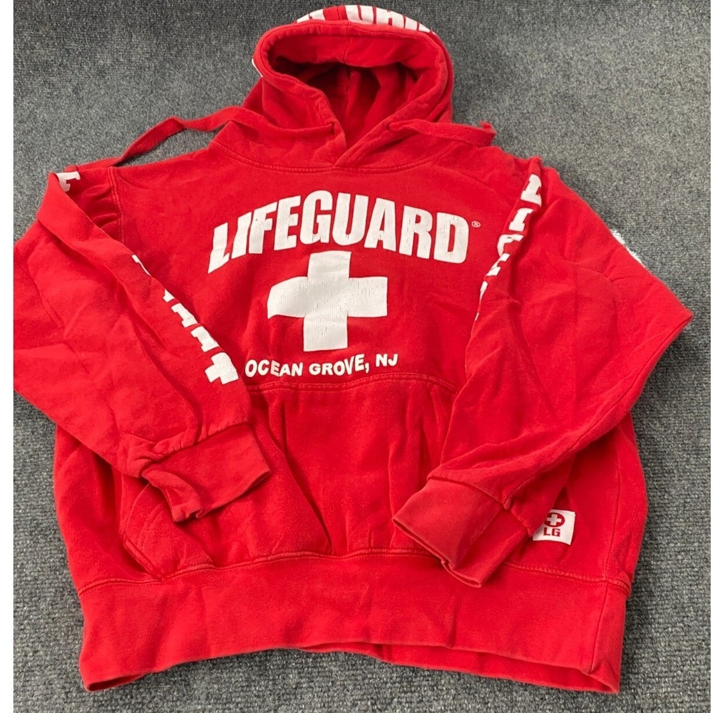 Lifeguard Hoodie Red Ocean Grove NJ Graphic Pullover Sweatshirt Womens Small